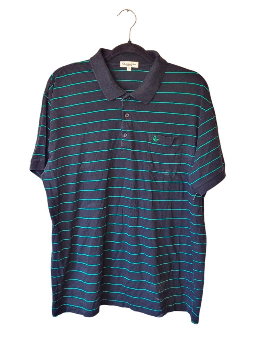 Christian Dior Monsier Men’s Black Polo with Green Stripes Size XXL